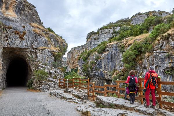 Couple with their backs turned contemplating the gorges of La Foz